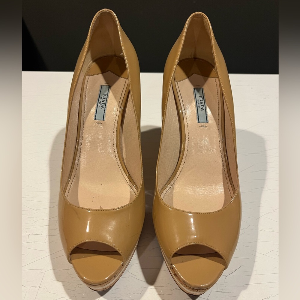 Prada tan wedges